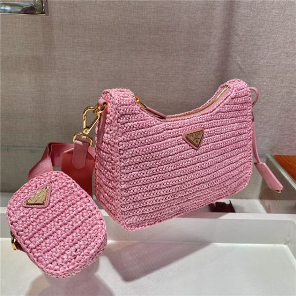 Prada Re-Edition 2005 Raffia Bag 1BH204 Pink - Image 8